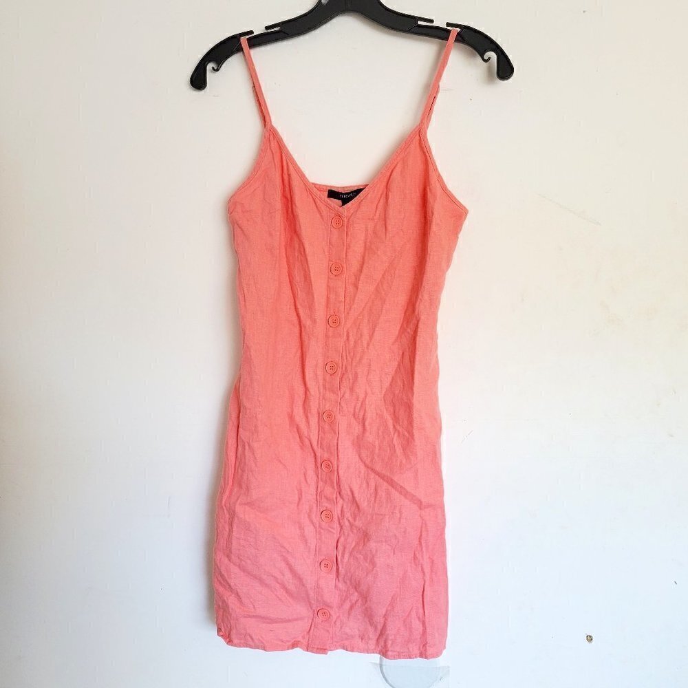 Forever 21 Woven Pink Linen Sleeveless Tank Button Front Mini Dress Small